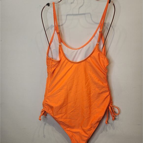 New Neon Orange Swimsuit One Piece Bathing suit Modest Tank Cinched 325 Size L - Picture 4 of 9